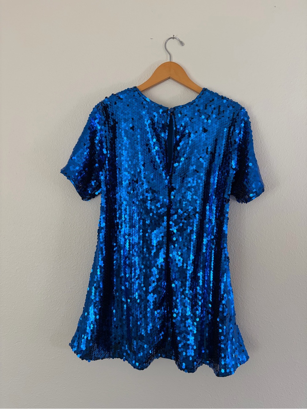 Blue Sequin Short Sleeve Women's Mini dress - Picture 3 of 4